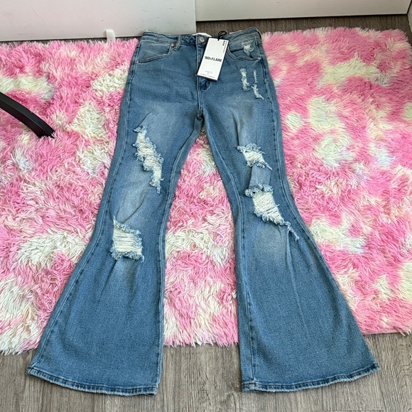 Almost Famous Denim - Almost Famous Blue Distressed Flare Jeans